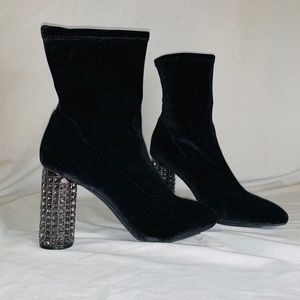 Nina Crystal Stack Heel Stretch Velvet Boot
